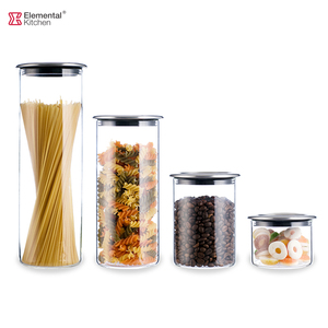 Storage Jar Storage Jars Cylinder Shape Stainless Steel Lid Food Storage Jar Set Air-tight Lid Borosilicate Glass Food Container Set