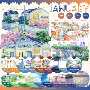 1 rouleau de ruban adhésif décoratif pour journal, collages, thème hiver, neige, nuit, ciel, balustrade, escalier, plateforme, paysage sculpté par le vent, nouveautés de janvier - Product Image 1