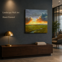 Peinture à l'huile abstraite de paysage marin peinte à la main sur toile pour la décoration murale de la maison, peinture à l'huile de paysage.