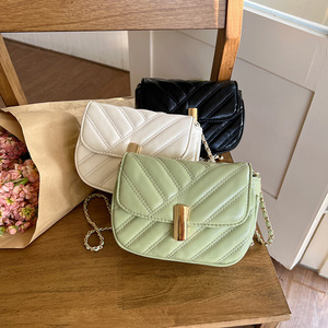 Women's Quilted Chain Shoulder Bag Light Green Off White Black 7 Inch Lock Closure Horizontal <b>Square</b> Crossbody Bag - Product Image 1