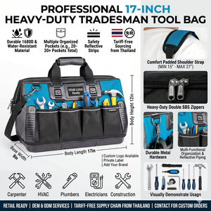 17inch Heavy Duty Polyester Zippered Carpenter Pouch Work Bag HVAC Plumber Construction Electrician Tool Bag - Product Image 2