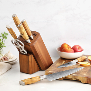 XINZUO-Cuchillos personalizados de acero en polvo de Damasco, juego de cuchillos de chef de cocina japonesa con soporte de madera, 8 unidades - Product Image 4