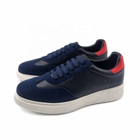 Espadrilles basses respirantes en daim bleu marine à blocs de couleur avec talon rouge, chaussures de sport décontractées pour hommes, été
