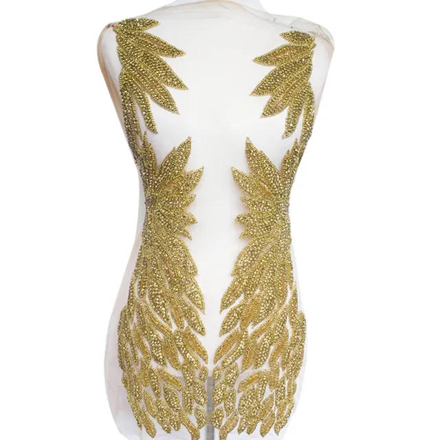 בעבודת יד Keering בתוספת גודל חרוזים מחוך ריינסטון Applique עבור שמלת WDP-076