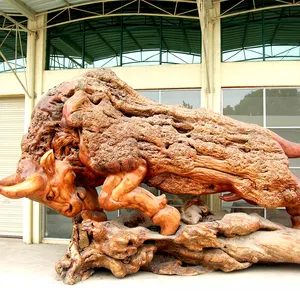 K307 Holz kunst bull skulptur dekoration holz dekoration handwerk leopard statue skulptur holz carving handwerk