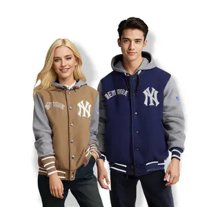 Penjualan terlaris kustom jaket universitas musim dingin gaya keren jaket Bomber kulit universitas Baseball untuk pria