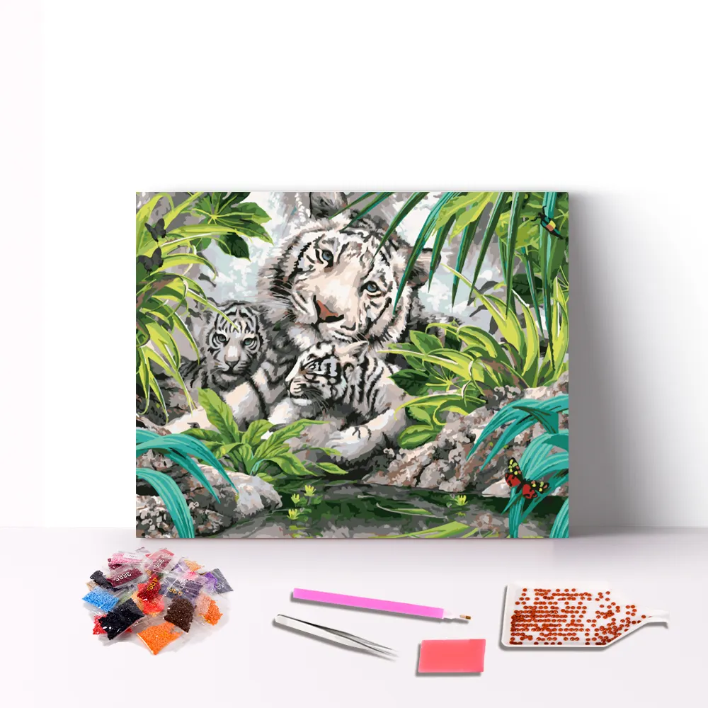 Custom photo design wild white tiger painting 5d DIY crystal animal diamond painting