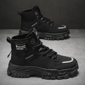 Mùa xuân và mùa thu ren lên vải Mens khởi động cao TOP thường đi bộ Giày giản dị dày duy nhất Mens Chiều cao tăng khởi động - Product Image 4