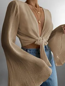 2023 Custom Mujer Summer Sexy Sweetheart Flared Sleeves Crop Top For Women