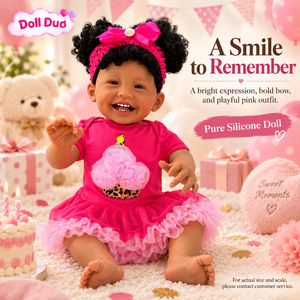 Poupée Duo personnalisée de 18 pouces, corps entier en silicone, bébé reborn, peau foncée, sourire, chignons roses, cadeau de Noël personnalisé pour enfants - Product Image 1