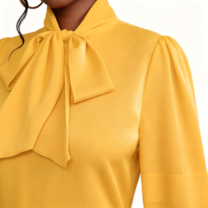 Camicetta <span class=keywords><strong>da</strong></span> donna personalizzata con fiocco sul collo, maniche a sbuffo, vestibilità regolare, morbida, traspirante, casual, <span class=keywords><strong>da</strong></span> ufficio, primavera estate, a maniche lunghe - Product Image 3