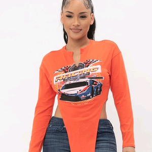 Tùy Chỉnh Mùa Thu Mùa Xuân Dài Tay Áo Đồ Họa T-Shirt Cho Phụ Nữ Thư In Skinny Phù Hợp Với Sexy Crop Top - Product Image 1