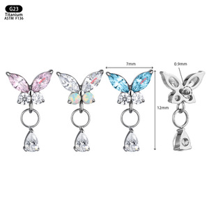 <b>Titanium</b> Butterfly Earrings 7mm G23 Opal Teardrop Pendant Ear Cartilage <b>Studs</b> Fashion Jewelry - Product Image 1