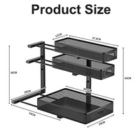 Organisateur de rangement coulissant à 3 niveaux en métal, réglable en hauteur, pour sous évier, armoire de cuisine, salle de bain, garde-manger - Vente en gros