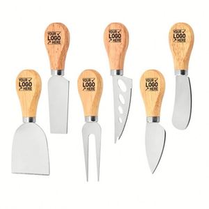 Wholesale Stainless Steel Cheese <b>Set</b> Kitchen Utensil Butter Custom Logo Knives Forks Spatula With <b>Wood</b> Handle - Product Image 1
