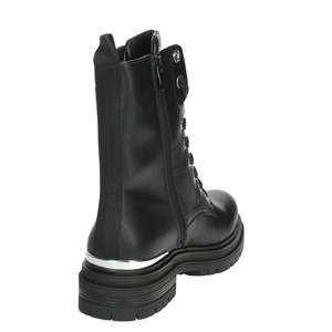 Bottines pour femmes, noires, taille 36, style combat, à lacets, en cuir véritable, bout rond, semelle en caoutchouc - Product Image 3