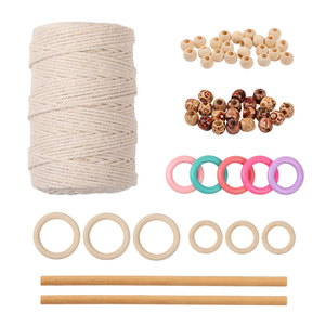 Kit de tapicería circular Hemu, cuerda de algodón, cuentas de madera, ganchos, anillos, varillas, juego para manualidades - Product Image 1