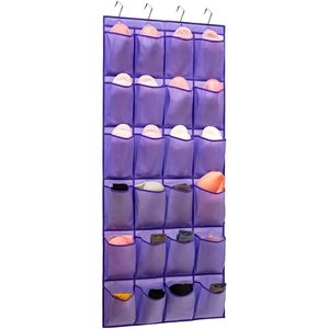 Over The Door Hanging Organizer 24 Pockets Purple Fabric Storage Rack For <b>Shoes</b> Clothing With 4 <b>Hooks</b> - Product Image 1