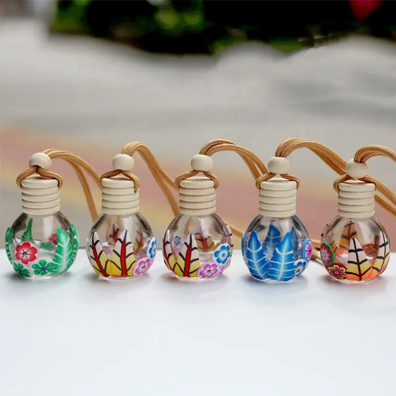 10ml car perfume bottle glass with wooden cap soft clay cover