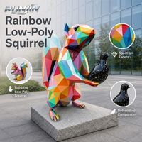 Sculpture d'ours géométrique colorée en acier inoxydable, art métallique arc-en-ciel à faible polyvalence pour extérieur, statue animale, art public, fabricant sur mesure