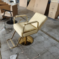 Chaise de barbier moderne pour coiffure Siège coupe de cheveux Chaise de coiffure en métal à cadre doré pour salon de coiffure
