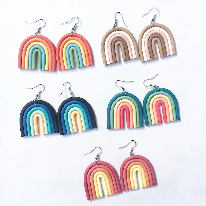 Wholesale polymer clay earrings handmade U shaped rainbow clay earring making dangle polymer clay cutters for earrings