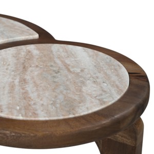 Tavolino Laterale in Legno con Piano in Marmo, Tavolo d'Appoggio in Legno di Mango con Design Sovrapposto per Arredamento Soggiorno - Product Image 4