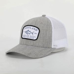 Custom High Quality 6 Panel Classic Polyester Cotton Low Moq Heather Grey Embroidery Patch Logo Mesh Trucker Cap <b>Hat</b> <b>for</b> Sale - Product Image 1