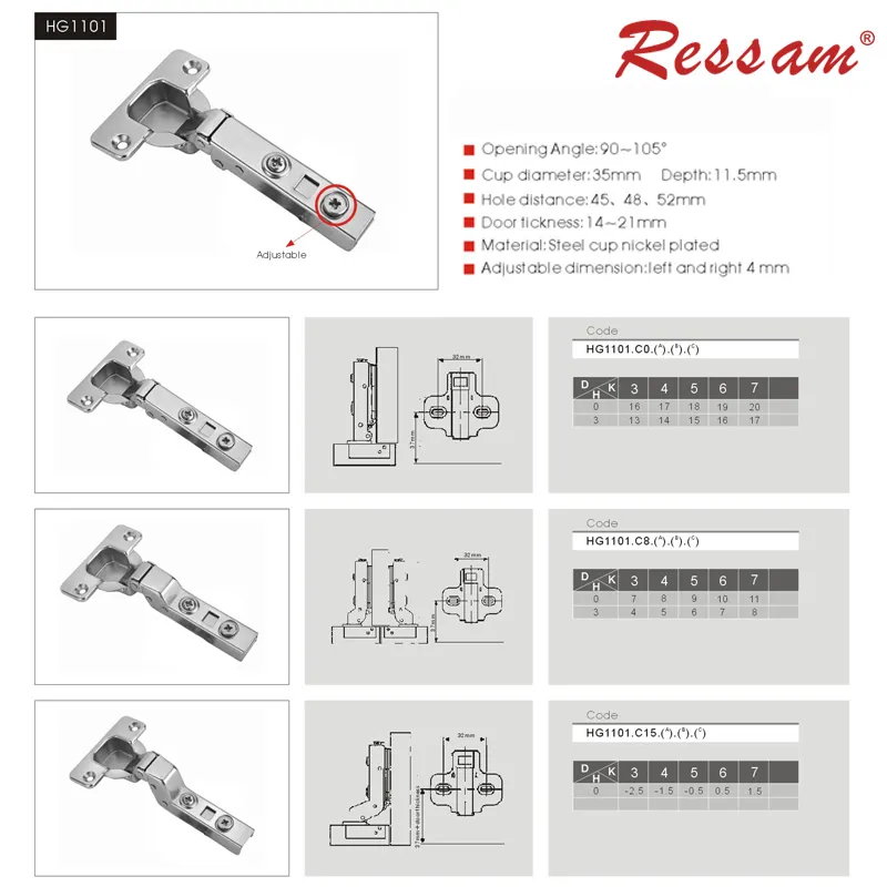 Ressam 35mm Cup Verstellbare Voll überlagerung Küche Soft Closing Cabinet Hydraulische Scharniere