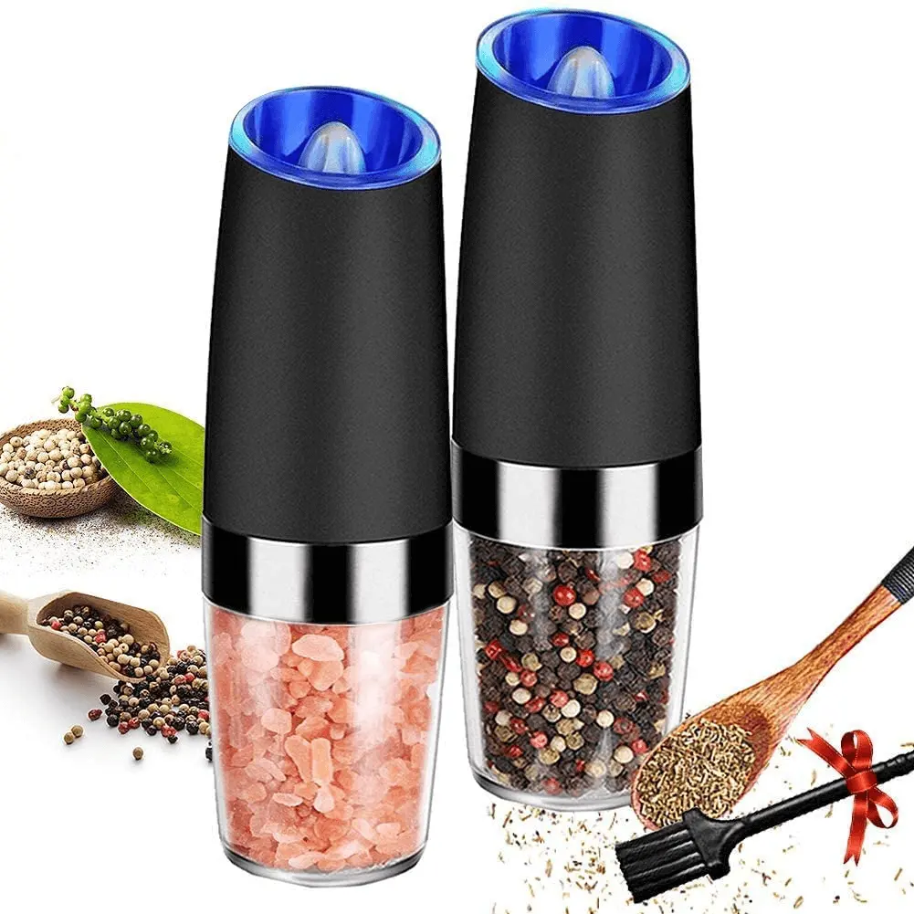 Hot Selling Gravity Accu Automatische Zoutpeper Kruidenmolen Pepermolen Elektrische Zout & Peper Grinder Set Met Blauw Licht