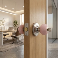 Poignée de porte sphérique en porcelaine avec cylindre à clé, finition nickel satiné, pour chambre, salle de bain, hôtel
