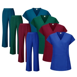 Women Hospital Scrub Suit Set 82035 Dark Green Royal Blue Burgundy Deep Blue Split Two Piece Work Uniform Stretch Lightweight - Product Image 4