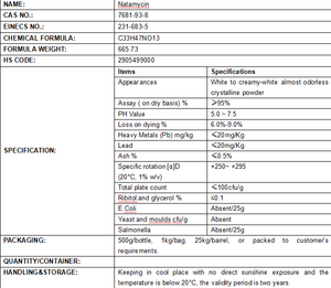 Poudre de Conservateur Alimentaire Naturel 50% <span class=keywords><strong>Natamycine</strong></span> <span class=keywords><strong>E235</strong></span> dans du Lactose pour Additif de Lait et Fromage Conservateur Alimentaire Biologique - Product Image 6