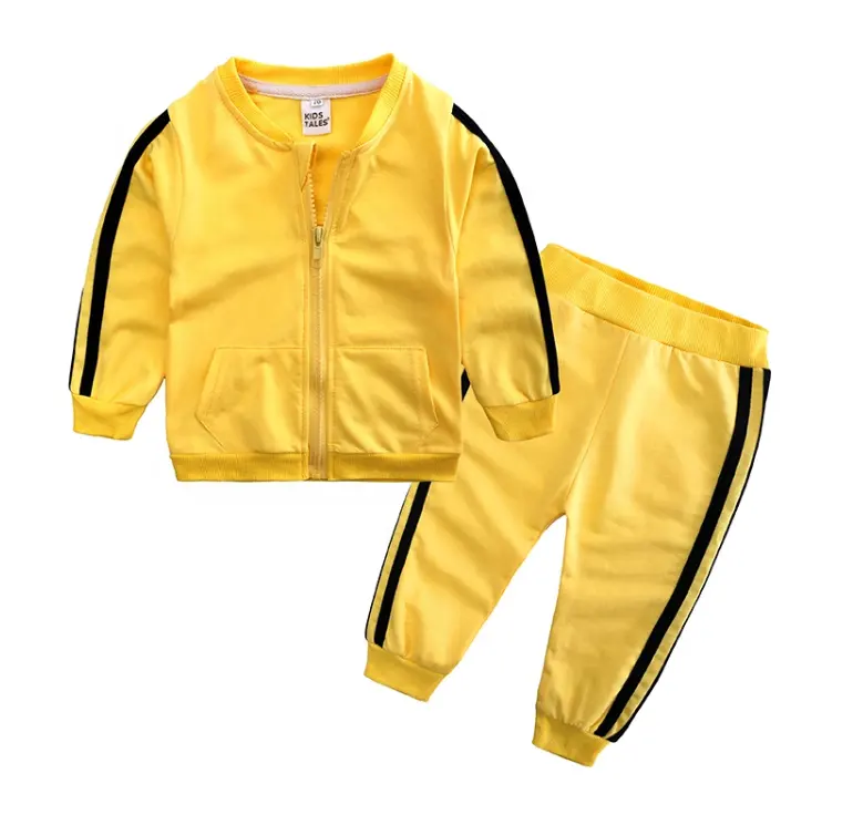 Nouveau design Bébé garçons filles mode infantile enfant en bas âge 4 couleur Confortable tissu rayé uni survêtements ensembles