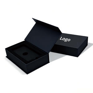 Boîte cadeau magnétique noire avec logo personnalisé, inserts en papier, emballage rigide de qualité supérieure pour montre, carte de crédit, boucles d'oreilles - Product Image 3