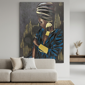 Peinture à l'huile abstraite encadrée sur toile, portrait de femme <span class=keywords><strong>africaine</strong></span> bleu or, texture <span class=keywords><strong>moderne</strong></span>, décoration pour la maison et l'hôtel - Product Image 4