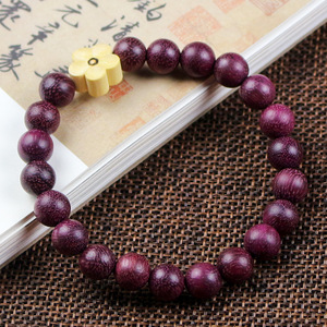 Bracelet en bois violet, perles de 8 mm, motif floral, bijoux à porter au quotidien pour femmes - Product Image 2