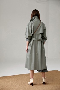 2021 automne automne décontracté Double boutonnage manteau <span class=keywords><strong>Trench</strong></span> femmes classique Long <span class=keywords><strong>kaki</strong></span> vert <span class=keywords><strong>Trench</strong></span> manteau avec ceinture - Product Image 6