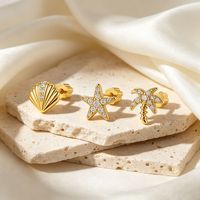 Boucles d'oreilles tendance en argent sterling 925 plaqué or avec zircon, motif coquillage, étoile de mer et crabe, pour femme, idéales pour l'été et la plage, cadeau de joaillerie fine