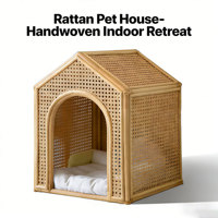 Nichoir pour chien en bambou artisanal moderne, fabriqué à la main avec des détails élégants, écologique, pour intérieur, pour petit chiot