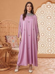 Abito Jalabiya Vintage con Stampa Pavone e Diamanti, Abaya Larga per Donne Musulmane, Collo a V, Lungo Kaftan Islamico Tradizionale - Product Image 6