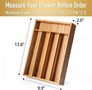 Organizador de Cajones de Madera de Acacia Resistente, Bandeja de Almacenamiento de Utensilios de Cocina Impermeable - Product Image 5