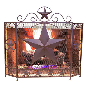 Écran de cheminée pliable de style campagnard occidental rustique en maille métallique marron Oniya avec décorations d'étoiles pour la maison - Product Image 2