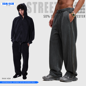 Pantalones de chándal de forro polar para hombre estilo Hip Hop vintage, diseño patchwork con efecto lavado a la nieve, con cordón ajustable, servicio OEM. - Product Image 4