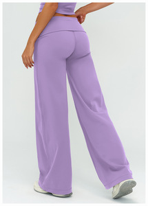 Pantalones Deportivos de <span class=keywords><strong>Pierna</strong></span> Ancha de Felpa para Mujer con Logotipo Personalizado, Cintura Plegable, <span class=keywords><strong>Pierna</strong></span> Acampanada, Sin Costura Delantera, Corte de Bota, Leggings de Yoga - Product Image 4