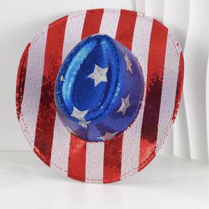 Bandiera del Cowboy della festa nazionale dell'indipendenza 2025 americana per <span class=keywords><strong>Amazon</strong></span> rosso bianco con paillettes a righe con perline a cinque punte con stelle cappello da Cowboy - Product Image 4