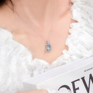Collar de Plata 925 con Gema de Color en Forma de Trébol de Cuatro Hojas, Piedra Natural de Cristal, Joyería de la Suerte, Regalo de Aniversario para Mujer - Product Image 4