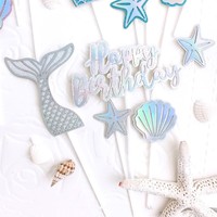 Neue ins Wind alles Gute zum Geburtstag Meerjungfrau Papier kuchen Dekoration Plug-in Shell Starfish Fischschwanz Kuchen Dekoration Topper Kuchen