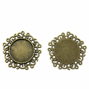 Ronde bezel <span class=keywords><strong>tray</strong></span> met kralenrand, antiek bronslegering, cabochon blank setting voor het maken van cameo broches - Product Image 2