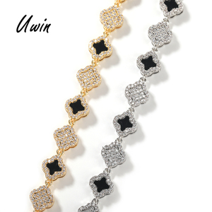 Bracciale alla Moda con Quadrifoglio Completamente Tempestato di Zirconi, Design Dropshipping, Bracciale Regolabile a Quadrifoglio Nero per Donna e <span class=keywords><strong>Uomo</strong></span> - Product Image 1